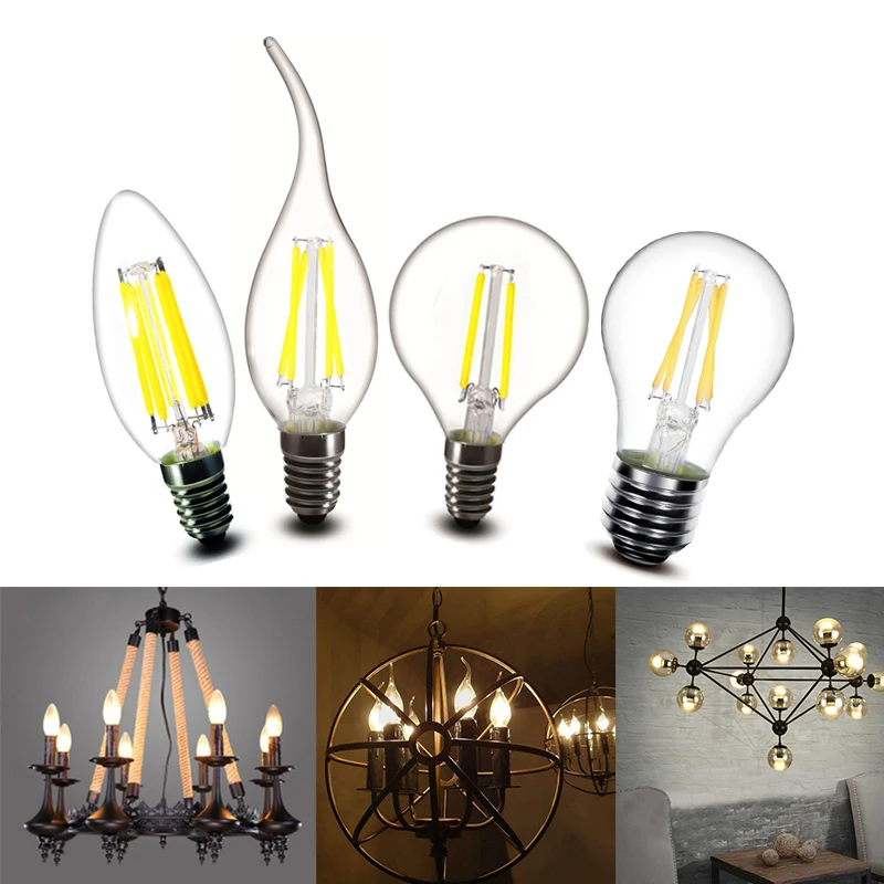 

E14 2W 4W 6W 8W LED Candle Flame Light Bulb C35 A60 G45 Lamp 220V Retro Glass bulbs for home