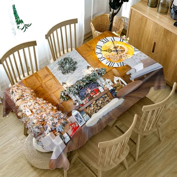 

3d Festive Tablecloth Christmas Room Golden Ball Tree Pattern Rectangular/Round Table Cloth Thicken Cotton Cover Towel