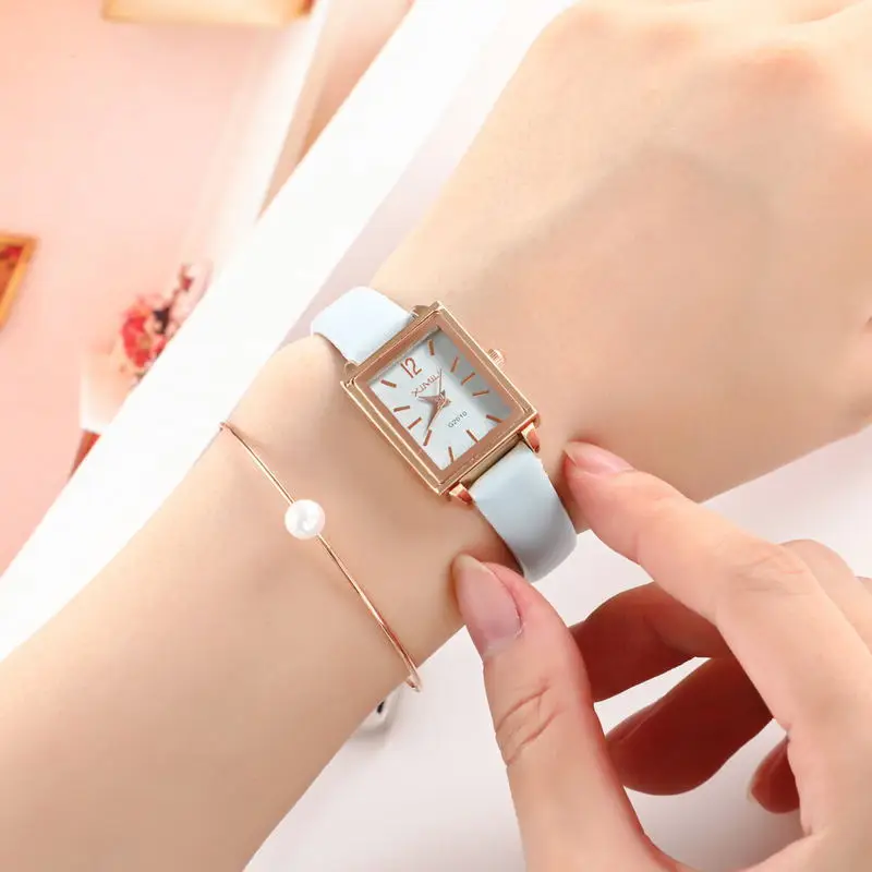 

12-Point with Numbers Small Square Table Women's Students Trend Simple Mori Girl Belt Watch