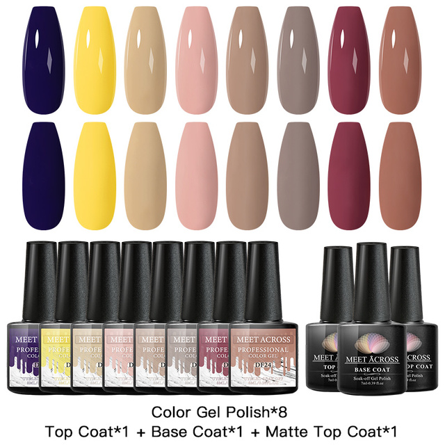 Gel Nail Polish Set With Top Base Gel Glitter Color Semi Permanent UV Led Gel Varnish Soak Off Nail Lacquers