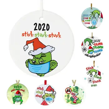 

2020 Quarantine Christmas Ornament Grinch Stink Stank With Mask Personalized Pendant Window Hanging Decoration Party Gift