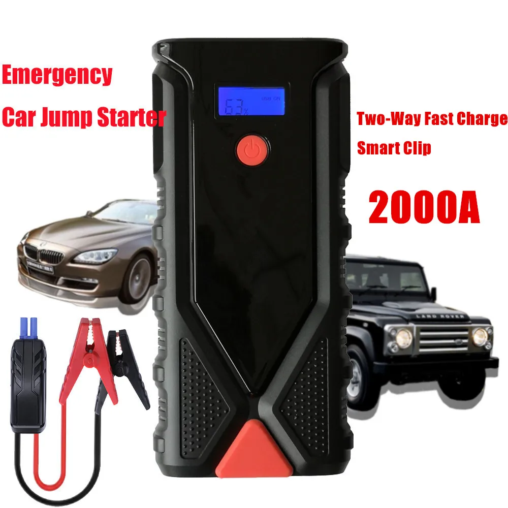 

High Power 2000A Starter with cables 18000mAh 12V Starter cables Car Jump starter Power Bank Petrol Diesel Starting Device LED