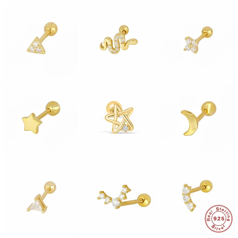 2 uds plata esterlina 925 pequeño Stud Piercing pendiente para las mujeres las niñas oreja de cartílago hueso oreja hebilla oreja de cartílago, anillo de la joyería