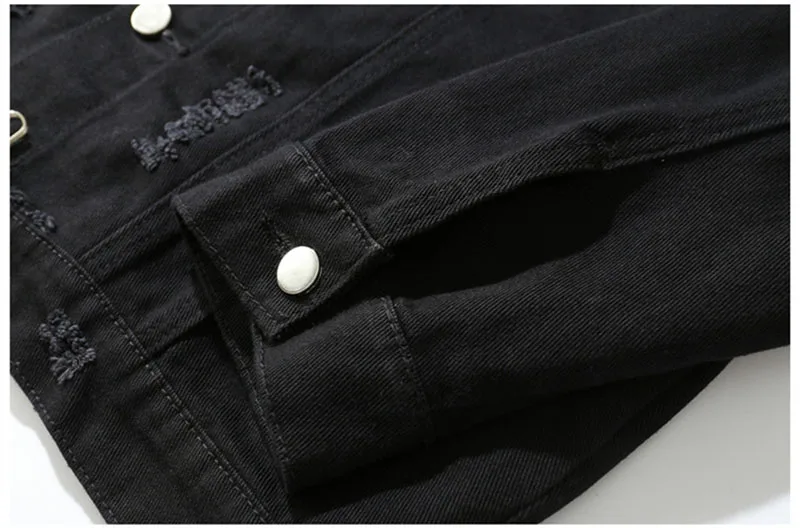 KIOVNO High Street Ripped Distressed Denim Jackets Men Pleated Black Color Jeans Jackets Outwear For Male Washed  (5)