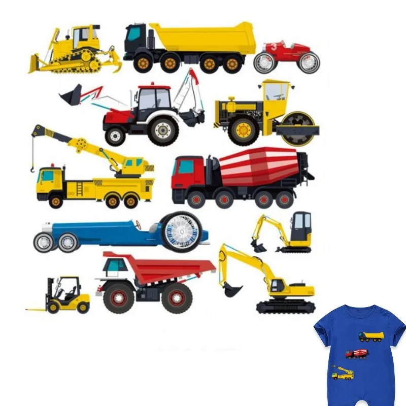 

Engineering Vehicle Car Iron On Patches DIY Accessory Heat Transfer Washable Stickers For Clothes Bag Print Hoodies Jeans