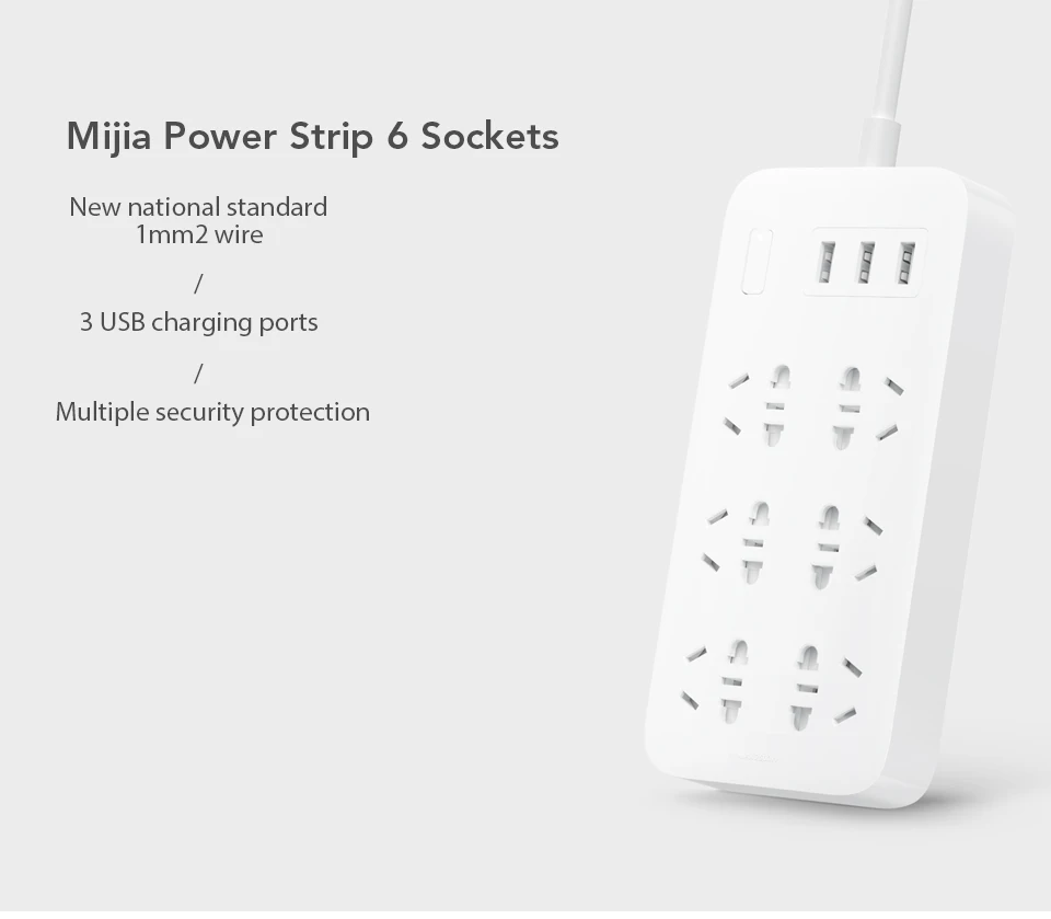Original Xiaomi Mijia Power Strip Basic Version 6 Sockets With 3 5V 2.1A Fast Charging USB Ports White Mi Socket (1)