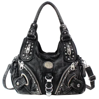 

Denim women's rivet tote handbag ladies shoulder crossbody bag female bolso mujer bolsa feminina cowboy package pouch for girls