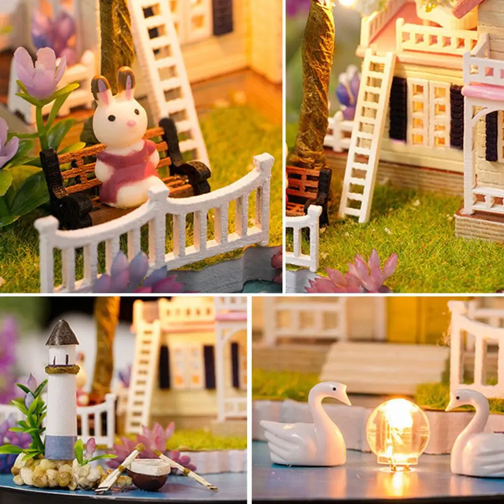 DIY кукольный домик Миниатюрный домик замок пыленепроницаемый Свадебный костюм DIY Миниатюрный Кукольный домик комплект с музыкальным