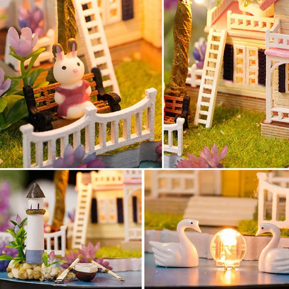DIY кукольный домик Миниатюрный дом замок пыленепроницаемый Свадебный костюм DIY Миниатюрный Кукольный домик комплект с музыкальным движением С Пылезащитным покрытием