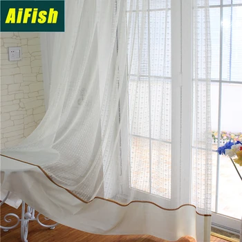 

Off-White Vertical Stripe Flowers Tulle Pastoral Lace Stripe Window Screen Mesh Bedroom Living Room Bay Window Curtains TM014-3