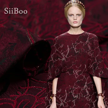 

France style luxury red floral metallic jacquard brocade fabric for dress coat jacquard tissu tecido stoffen telas yarn SP4851