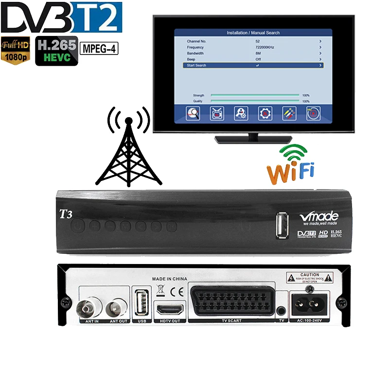 ТВ тюнер Vmade цифровой с поддержкой H.265 1080P Scart DVB T2|Спутниковое ТВ| |