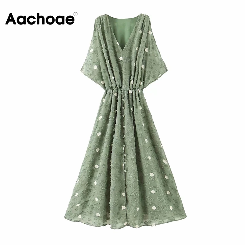 Aachoae Women Polka Dot Chiffon Long Dresses Summer V Neck Split Sexy Party Dress 2020 A Line Sleeveless Vintage Casual Dress Aachoae Women Polka Dot Chiffon Long Dresses Summer V Neck Split Sexy Party Dress 2020 A Line Sleeveless Vintage Casual Dress