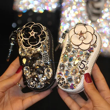 

Luxury Fashion Crystal Diamond Flower Key Bag Rhinestone Women Key Case Holder Girls Women For Chevrolet Honda CR-V Toyota Camry