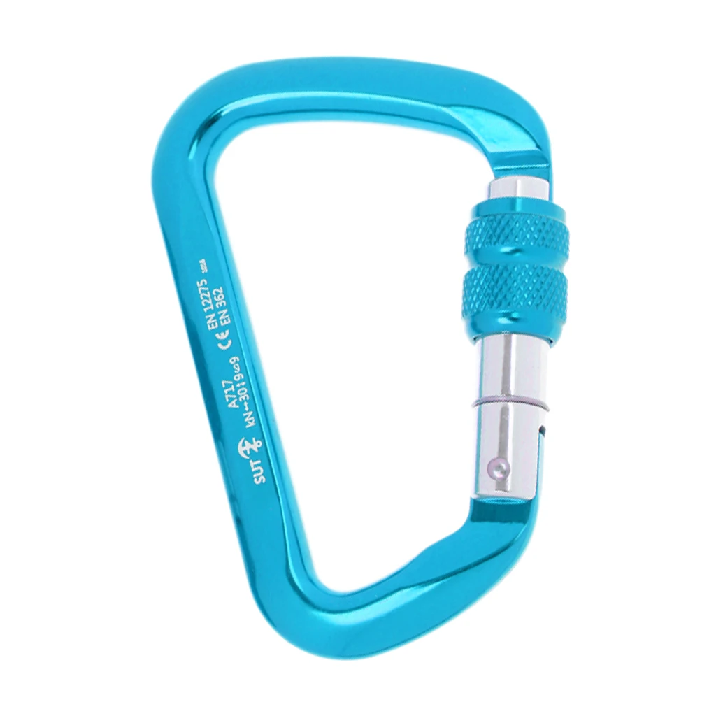 30KN Aluminum Alloy D Carabiner Screw Lock Hook for Rock Climbing Caving Rescue Camping Hiking Climbing Accessories