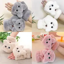 Animal de pelúcia luvas sem dedos luvas de pele do falso inverno macio quente engrossar luvas para mulher menina metade dedo luvas à prova de frio