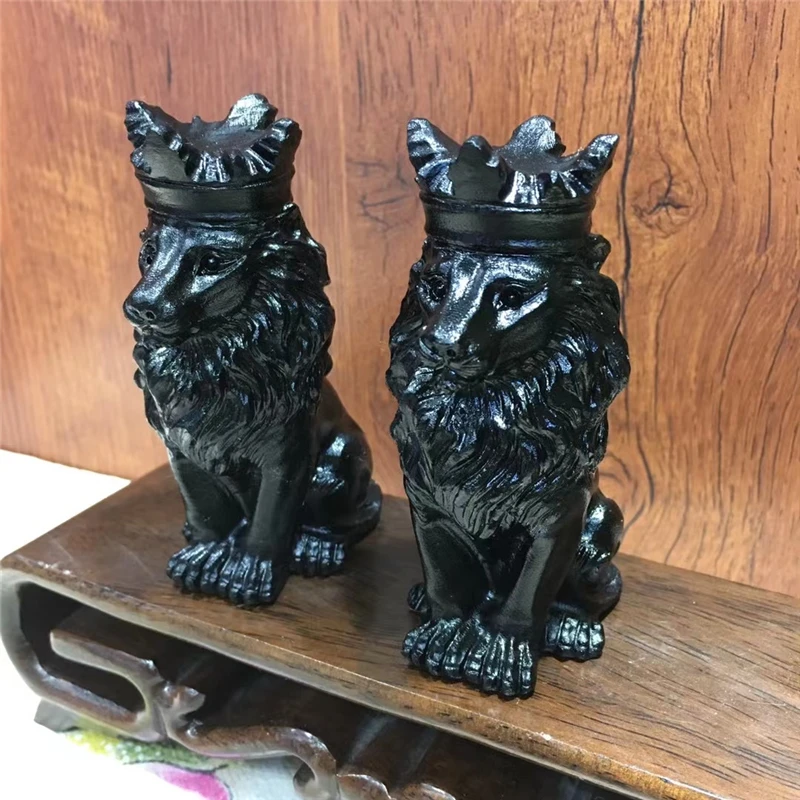 

Natural Gemstone Lion Kng Figurines Obsidian Animals Stone Healing Crystals Craft Carved Statue For Home Decoration 1pcs