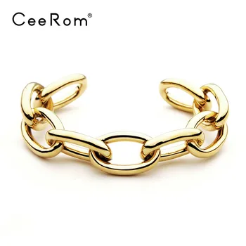 

CeeRom Big Cuff Bracelet Bangle Fixed Chain Bangles Gold Color Bracelets Bangles For Women Jewelry Wholesale