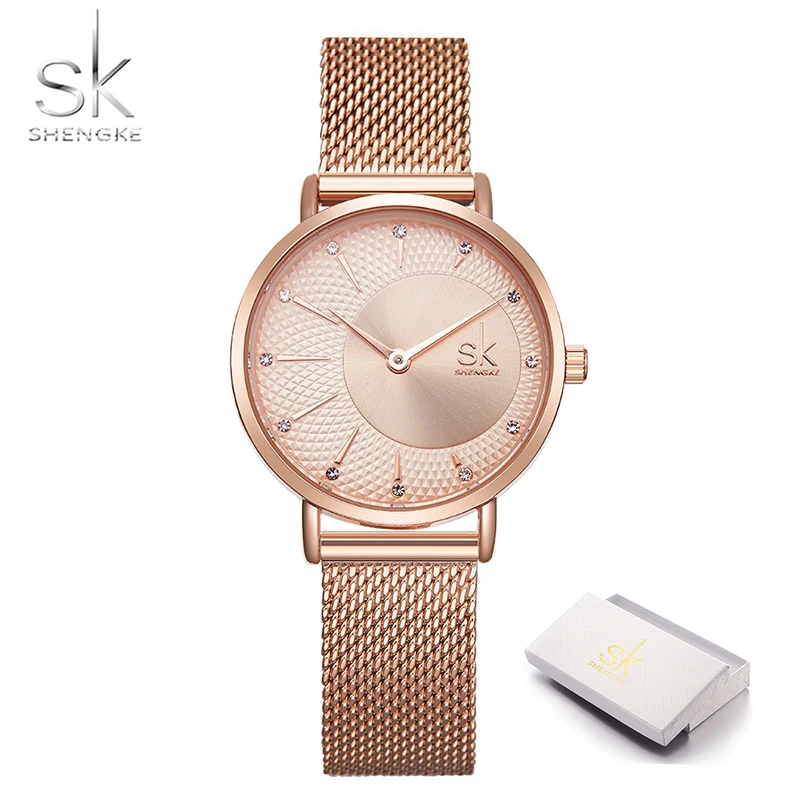rosegold 03 with box Shengke Новые Креативные женские часы Роскошные Rosegold кварцевые женские часы Relogio Feminino с сетчатым РЕМЕШКОМ НАРУЧНЫЕ часы Reloj Mujer - Цвет: rosegold 03 with box