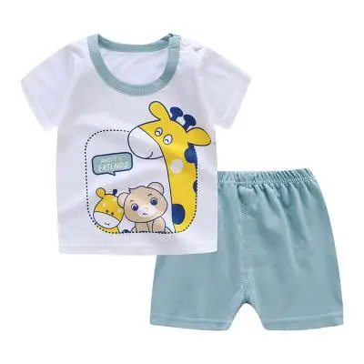 Summer Short Sleeve Suit Baby Boys Girls Clothing Set Cotton Children's Clothes Suit Casual Outerwear T-shirts Two-piece Set - Цвет: P6