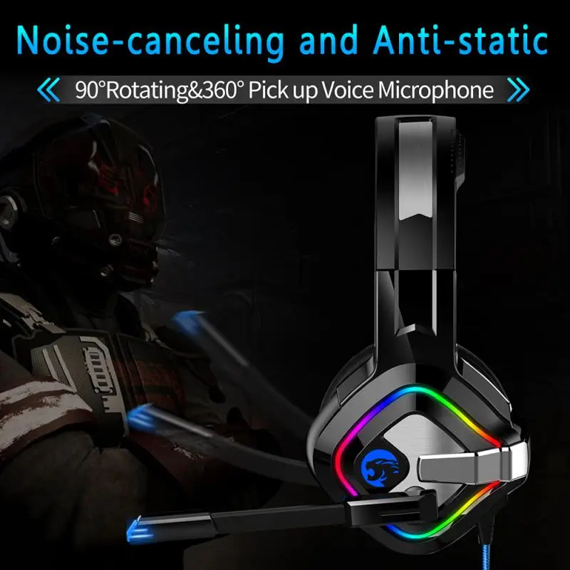 A66 Gaming Headphones 4D Stereo RGB Marquee Earphones Headset with Microphone for Laptop PC Gamer