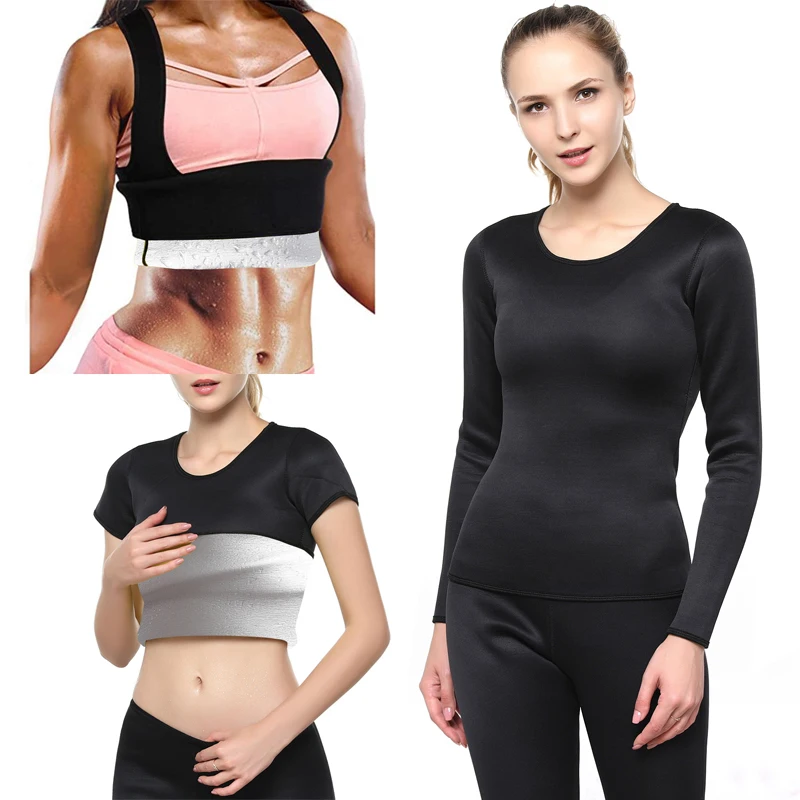 

2020 Women Sweat Tank Tops Vest Silver Coating Sauna Short Sleeve Body Shaper Slimming Long Shirt Waist Trainer Corset Shapewear