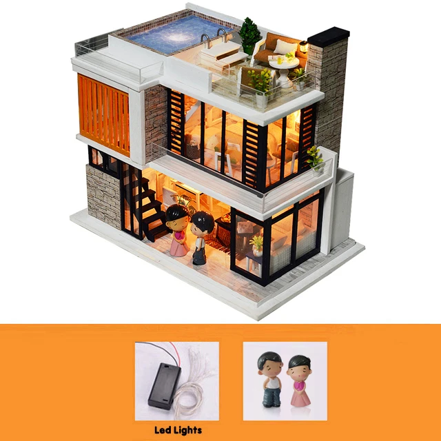 Doll House Wooden Furniture Diy House Miniature Box Puzzle Assemble 3D Miniaturas Dollhouse Kits Toys For Children Birthday Gift 8