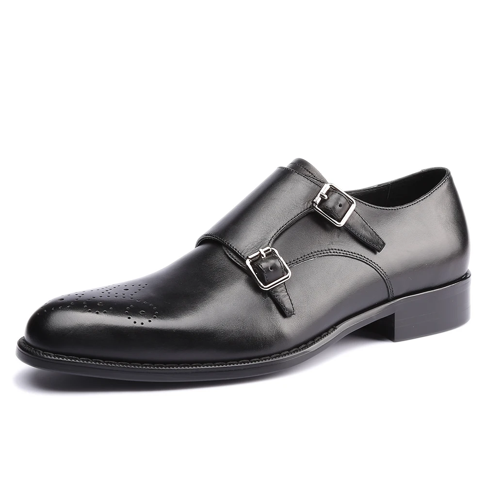 Мужские туфли-Монки из натуральной кожи; Роскошные брендовые Мужские модельные туфли ручной работы в винтажном стиле в стиле ретро для офиса, свадьбы, вечеринки - Цвет: Черный