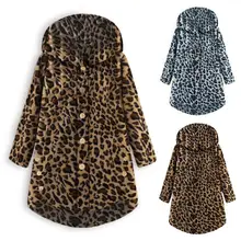 ZANZEA плюс размер женские куртки Леопардовый принт осенние пушистые пальто пуговица с длинным рукавом с капюшоном верхняя одежда асимметричные топы