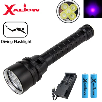 

Underwater 100m UV Diving Flashlight Torch 395nm Scuba Lamp Diving LED Aluminum Waterproof 18650 Battery With Charger
