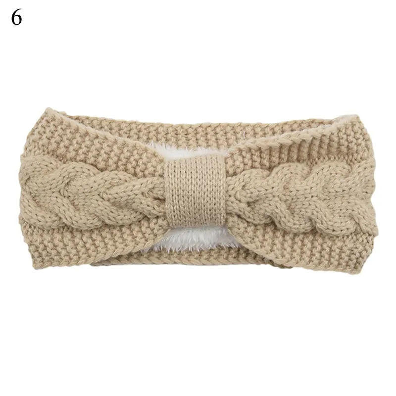 Elegant Warm Knitted Headband For Women Furry Fleece Lined Wide Headwrap Elastic Warmer Ear Crochet Bow Turban Hair Accessories large claw hair clips