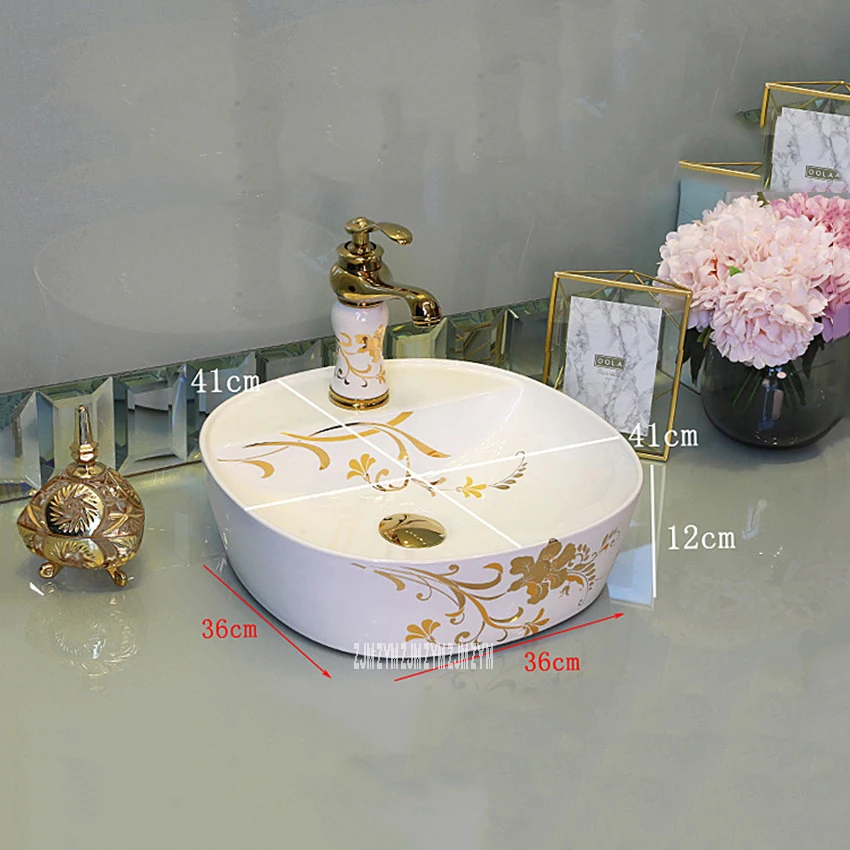 JS-B0063, европейский стиль, искусство, красивые цветы, овальная раковина ручной работы, керамическая раковина, ручная раковина, миска, над столешницей, раковина