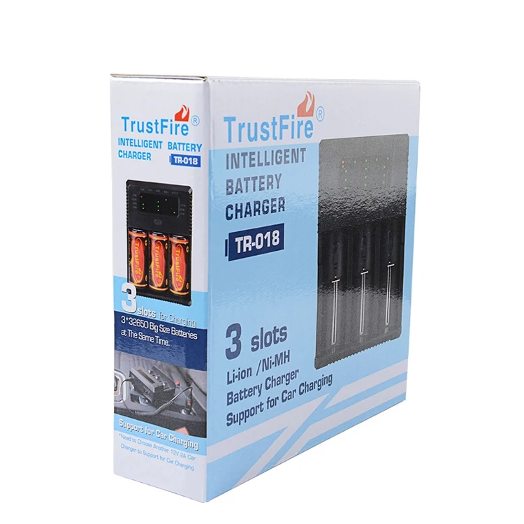 TrustFire TR-018 Интеллектуальное Быстрое литий-ионное зарядное устройство+ 3 x TrustFire защищенные 18650 3,7 V 3000mAh аккумуляторные батареи