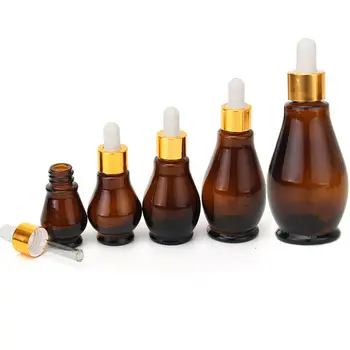 

1pcs 10/20/30/50/100ml Gold cap Empty Amber Glass Gourd Dropper Bottles Essential Oil Aromatherapy Pipette Refillable Containers