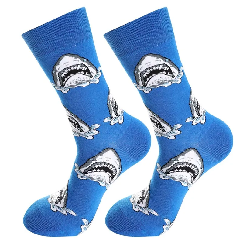 Women Colorful Combed Cotton Socks Shark Skull Pattern Long Tube Happy Men Socks Novelty Skateboard Crew Casual Crazy Socks - Color: 29