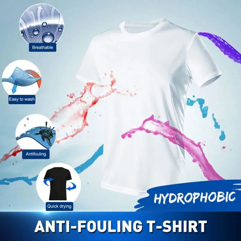 Мужская воздухопроницаемая креативная Водонепроницаемая рубашка с защитой от загрязнений, нано-гидрофобная Спортивная быстросохнущая Однотонная рубашка с короткими рукавами