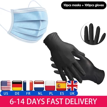 

100PCS Disposable Nitrile Medical Latex Gloves Household Cleaning Anti Virus Gloves Thick Rubber Gloves With Disposable Mask