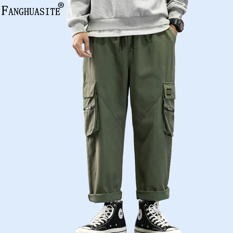 Осенние мужские брюки, однотонные, цветные, удобные, высокое качество, хлопок, повседневные штаны, с большими карманами, зимние, модные, свободные, брюки карго, A1009