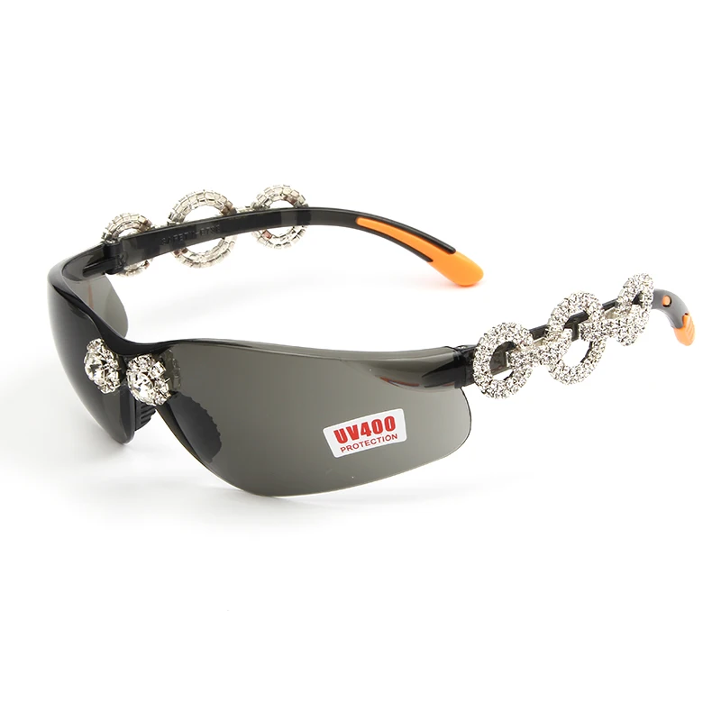 Роскошные круглые солнцезащитные очки со стразами женские новые брендовые дизайнерские алмазные солнцезащитные очки мужские очки без оправы крутые прозрачные линзы очки - Цвет линз: gray