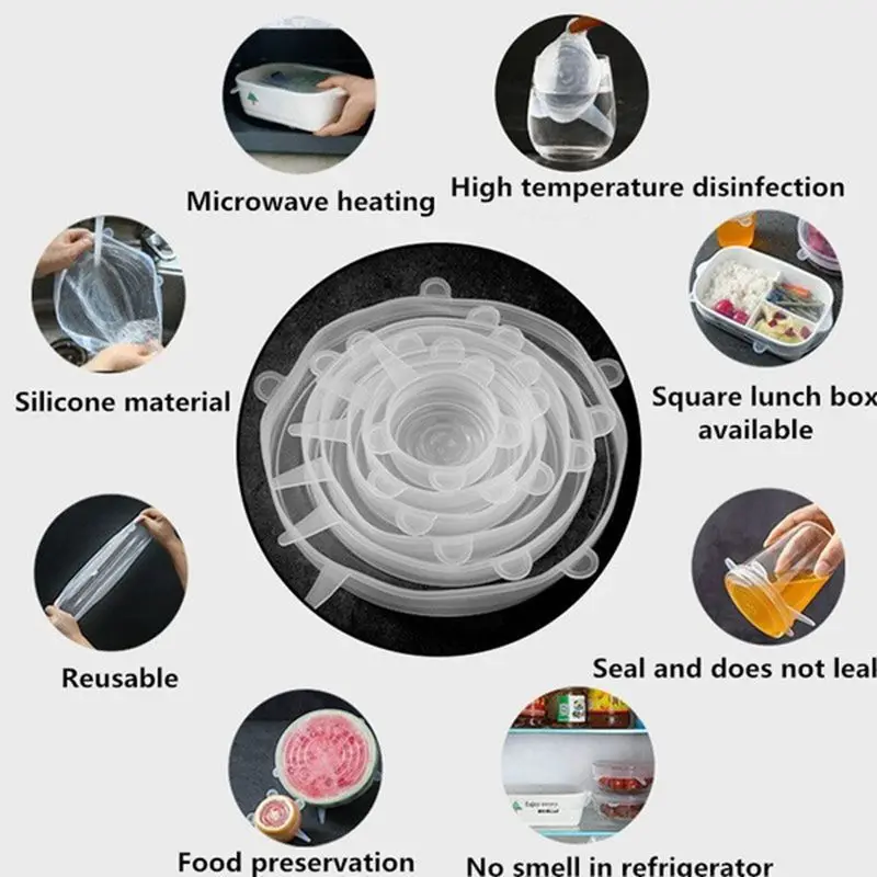 6 шт./компл. многоразовые стрейч силиконовые Еда Обёрточная бумага s Кухня Еда свежие закрытые крышки посуда уплотнение Чаша эластичные Обёрточная Бумага Обложка