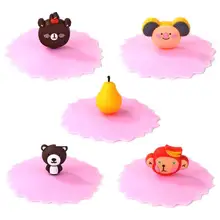 Розовая силиконовая крышка для чашки, противоскользящая крышка для воды, прозрачная вишневая мультяшная термостойкая пылезащитная герметичный многоразовый посуда для напитков