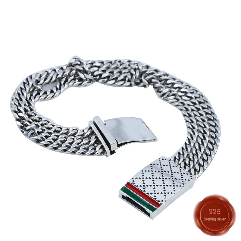 

100% S925 sterling silver bracelet jewelry simple jewelry retro fashion red green simple domineering style Valentine's Day gift