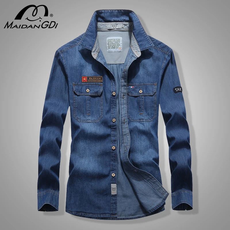 

Shirts For Men 2020 Spring Autumn New Long Sleeved Solid Color Tops male's Leisure Fashion Slim Shirt Denim Tops Men's Shirts