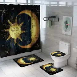 1/3/4 шт. Ванная комната Sun Moon печати Душ Шторы коврик для крышки унитаза Non-Slip Ванная комната коврик набор