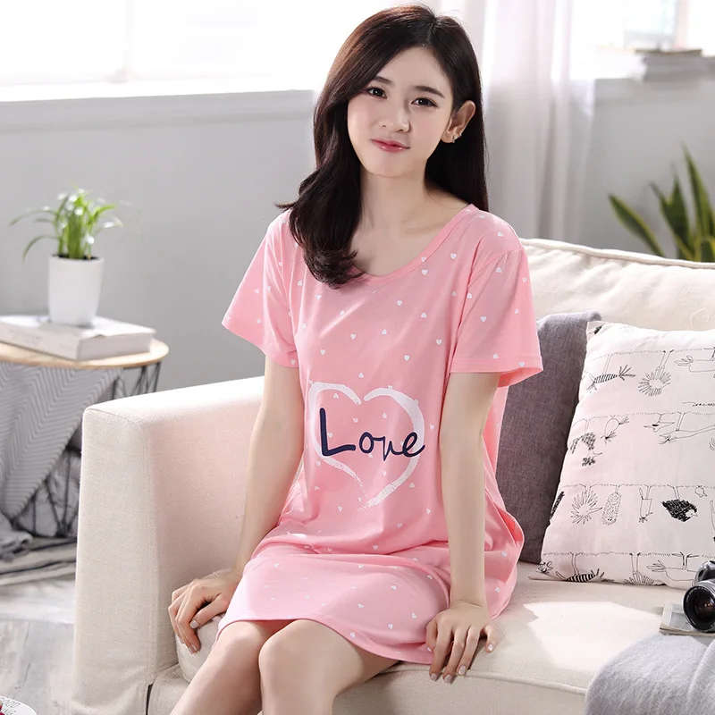 

Pajamas Women's Summer Pink Heart Skirt M-XXL 7.5 Yuan a Large Amount in Stock