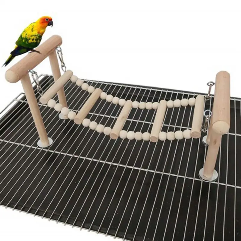 Bird Toy Pet Parrot Wood Ladder Parakeet Chewing Bite Hanging Cage
