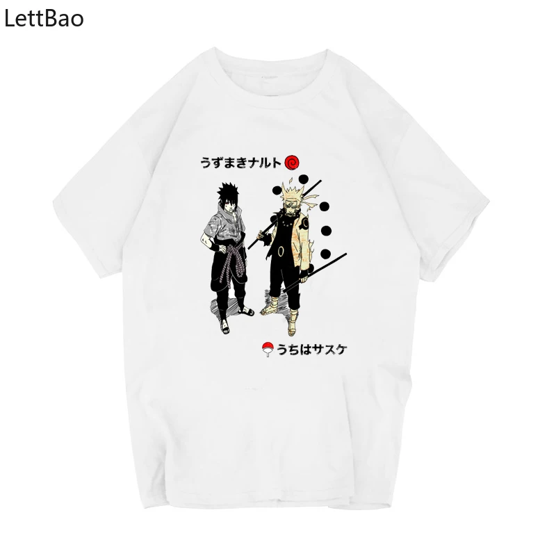 Наруто и Саске Мужская Футболка Harajuku уличная белая футболка Camisetas Летняя мужская