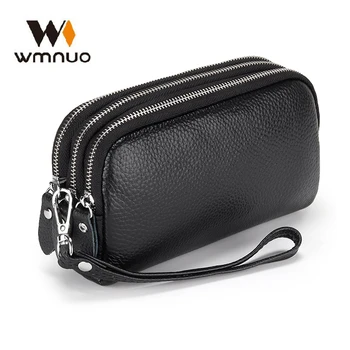 

Wmnuo Day Clutches Women Three-layer Zipper Small Genuine Cow Leather Shell Bag Lady Korean Long Wallets Card Phone Bag For Girl