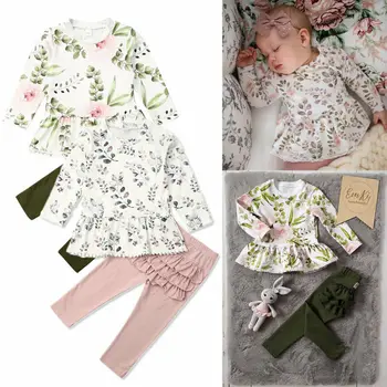

CANIS Autumn Newborn Baby Girls Long Sleeve Ruffles Floral Tops + Solid Color Pants Winter Outfits Clothes 1-5Y
