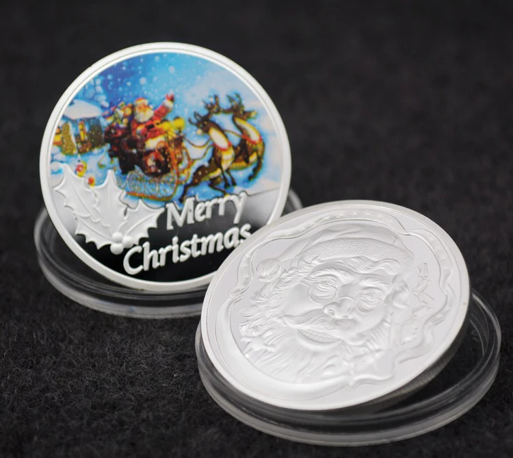 Счастливого Рождества Санта-Клаус цветной посеребренный памятный вызов монета Token Art